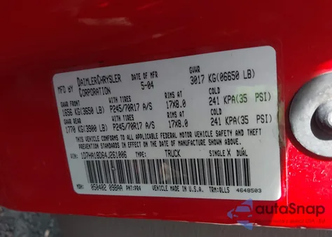 2004 Dodge Ram 1500 Slt/Laramie z USA, uszkodzony, nr VIN 1D7HA18D64J261006